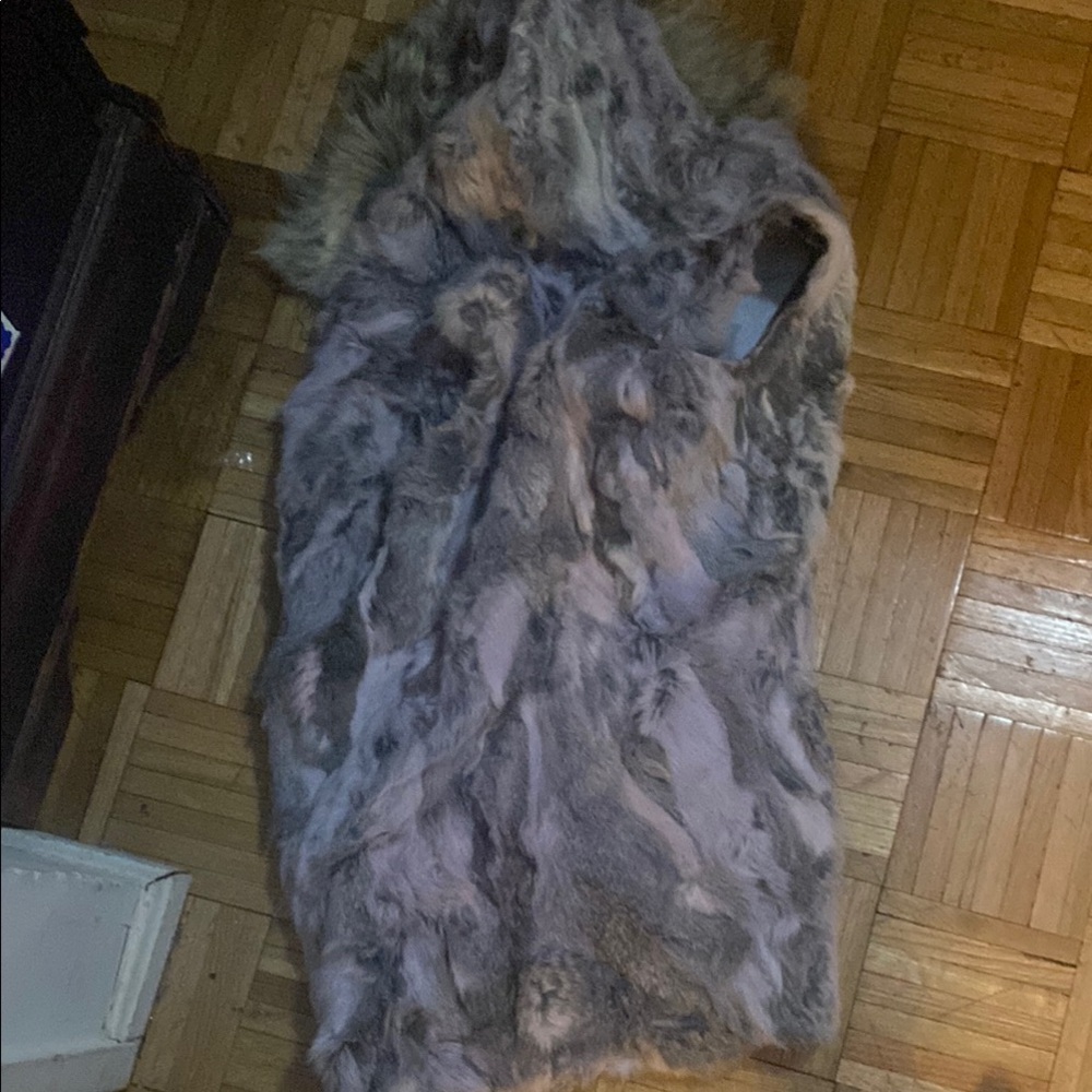 Women's real Fur Vest with Hood - Gray - Picture 3 of 5
